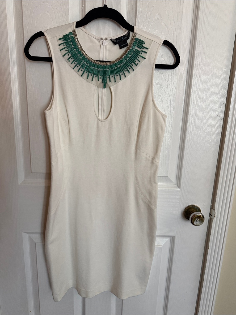 Guess by Marciano Cream Mini Dress with Green Beaded Collar